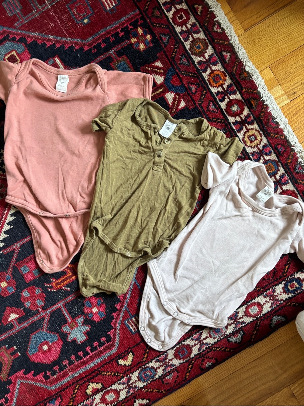 Kate Quinn bodysuit trio in earth tones, 6-12M size